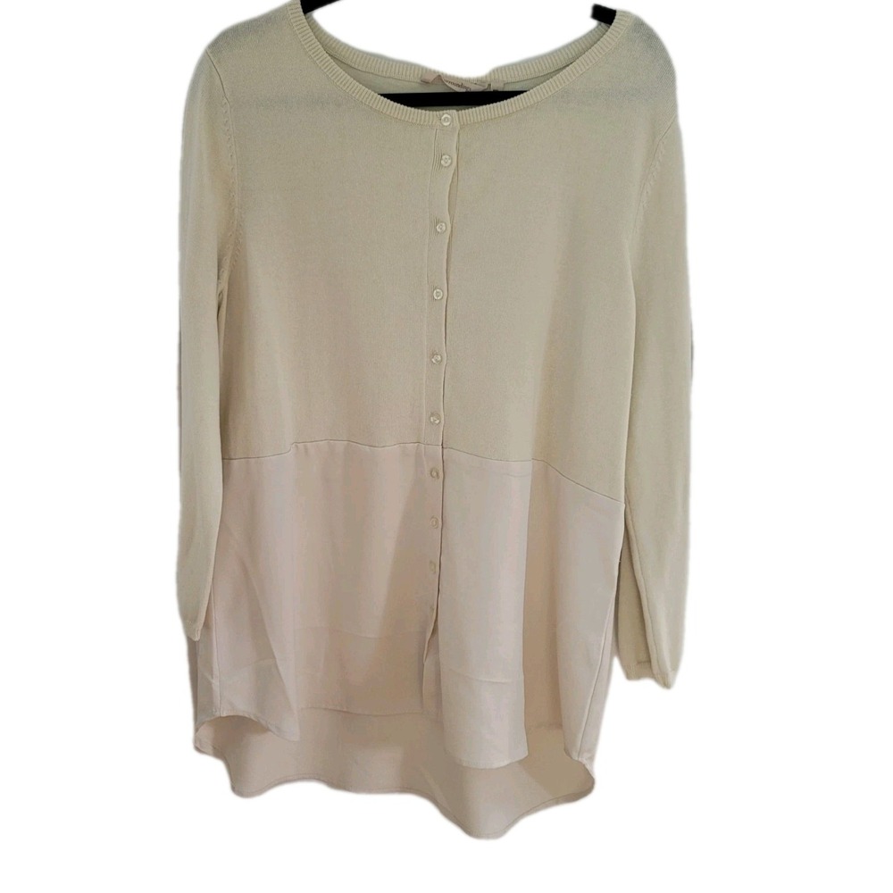 Soft Surroundings Sweater Women's pxl  Cardigan Tunic Button‎ Down Ivory White